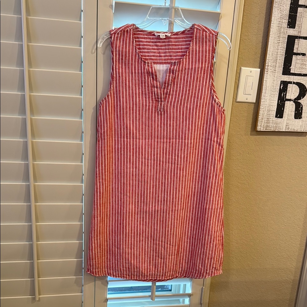 Beach Lunch Lounge red white striped linen cotton sleeveless dress summer casual